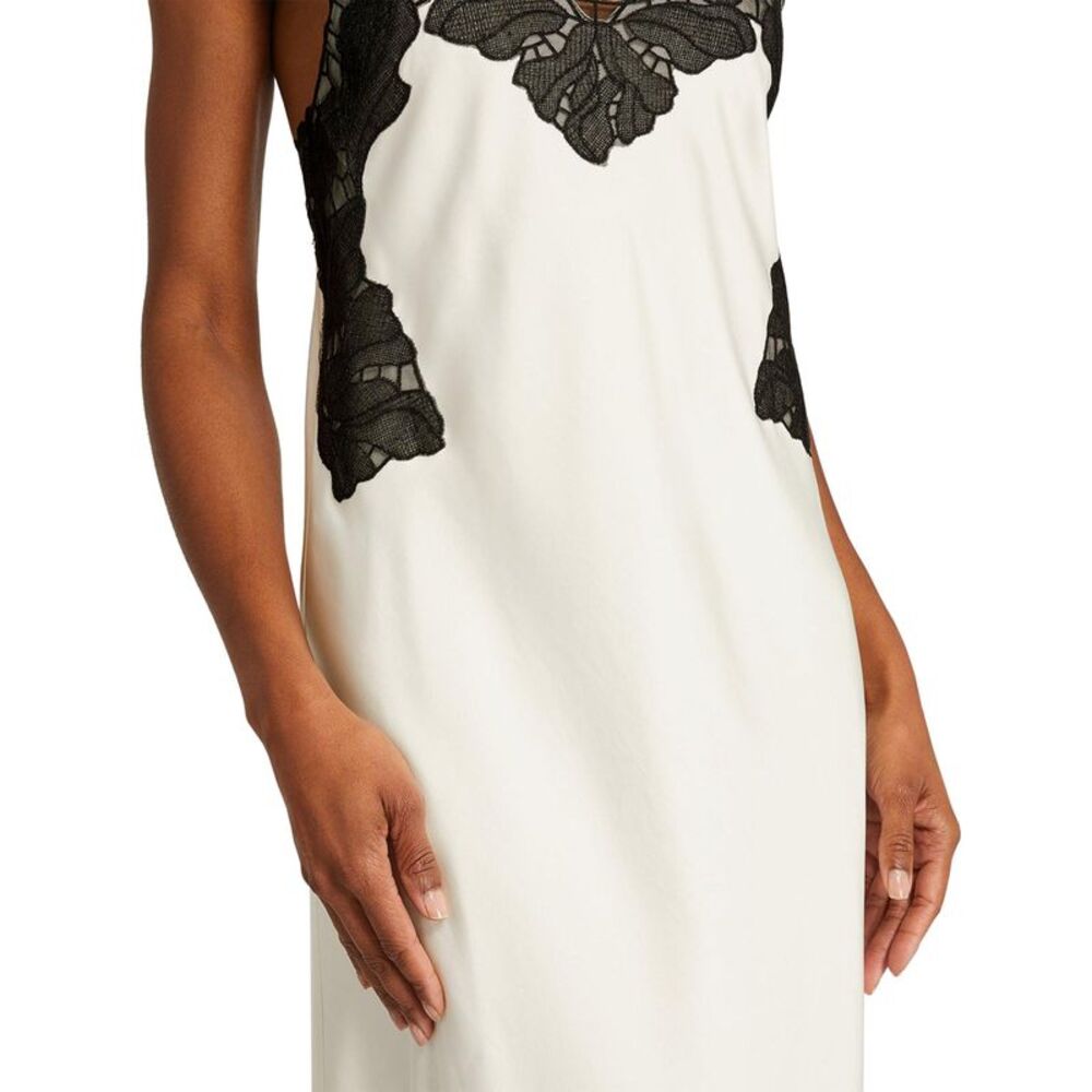 Simkhai Womens Gwynn Lace Trim Satin Midi Dress 2 Ivory/Black - NWT $795 - Picture 4 of 6